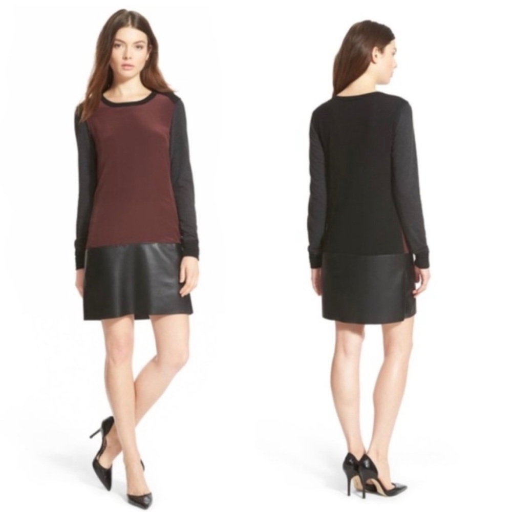 Bailey‎ 44 Lorax Bow Faux Leather Shift Dress Black Gray Burgundy Size XS